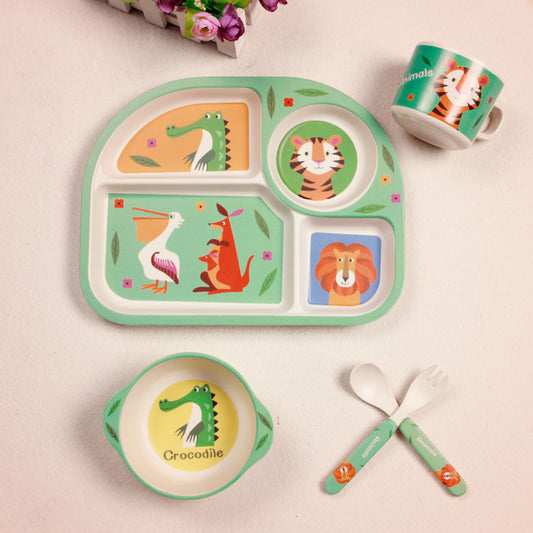 BABY FEEDING BOWL PLATE DISHES FORK SPOON CUP 5Pcs/Set