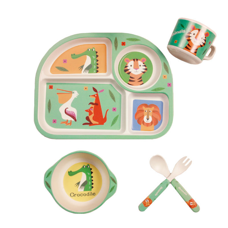 BABY FEEDING BOWL PLATE DISHES FORK SPOON CUP 5Pcs/Set
