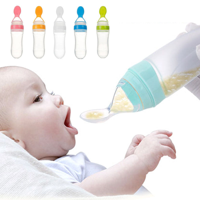 SAFE TODDLER/NEWBORN BABY FEEDING SPOON SILICONE SQUEEZE SUCTION CUP