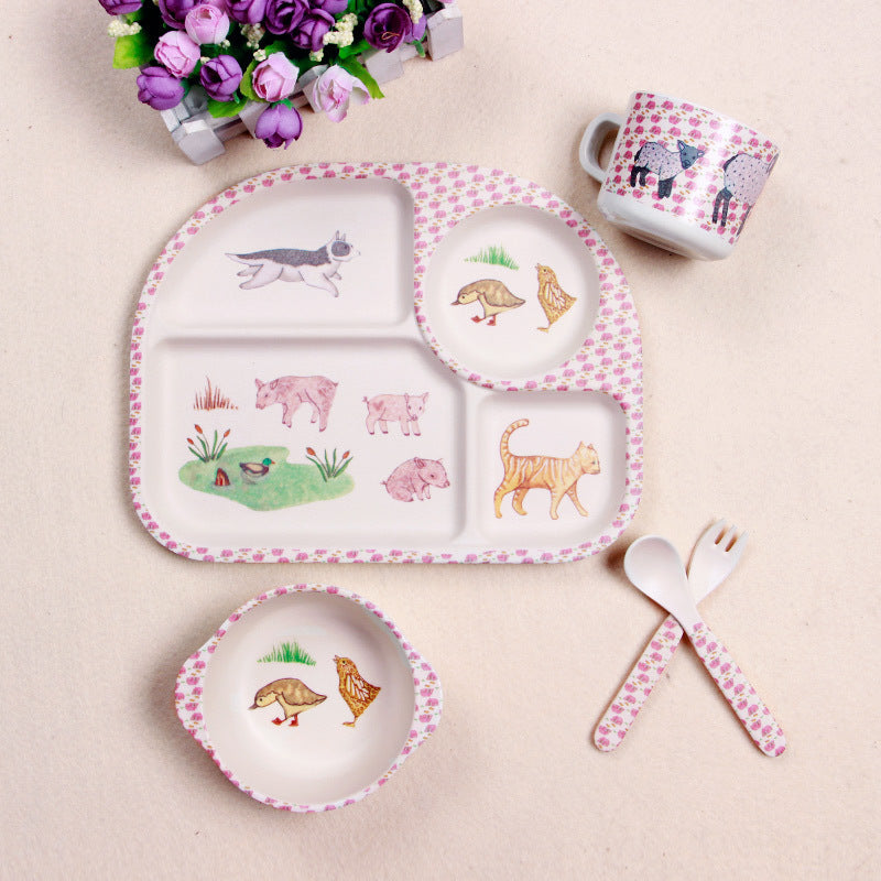 BABY FEEDING BOWL PLATE DISHES FORK SPOON CUP 5Pcs/Set