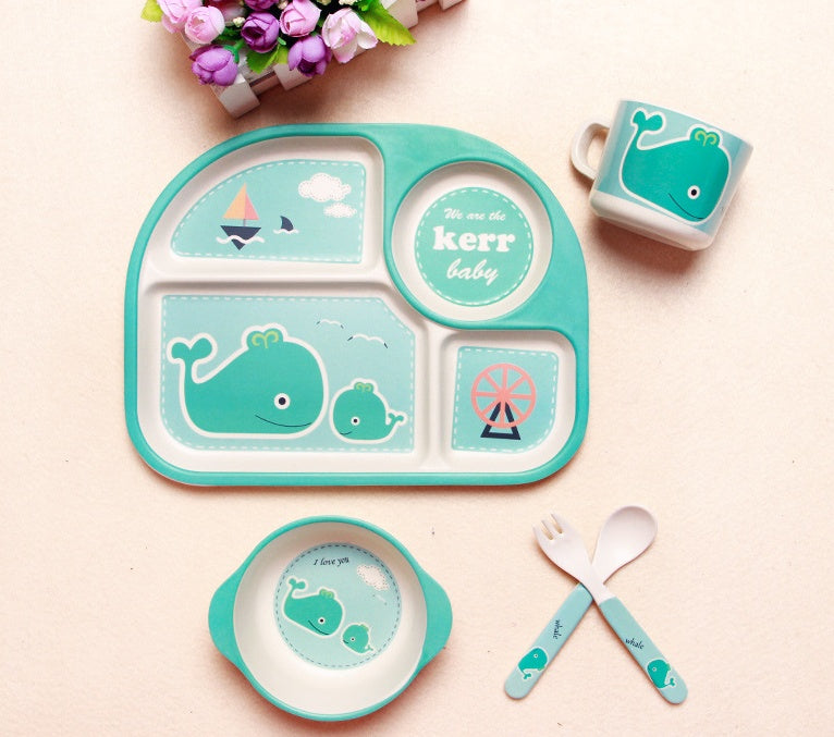 BABY FEEDING BOWL PLATE DISHES FORK SPOON CUP 5Pcs/Set