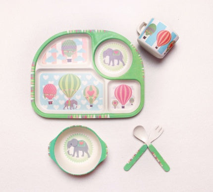 BABY FEEDING BOWL PLATE DISHES FORK SPOON CUP 5Pcs/Set