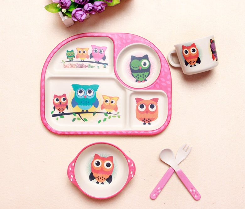 BABY FEEDING BOWL PLATE DISHES FORK SPOON CUP 5Pcs/Set