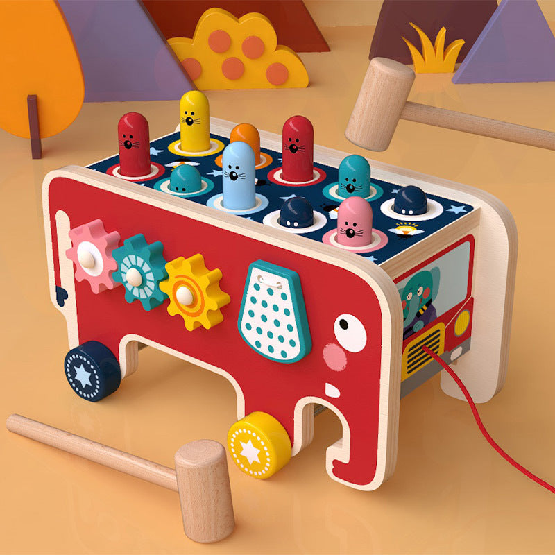 TODDLERS WOODEN POUNDING BENCH ANIMAL BUS TOY