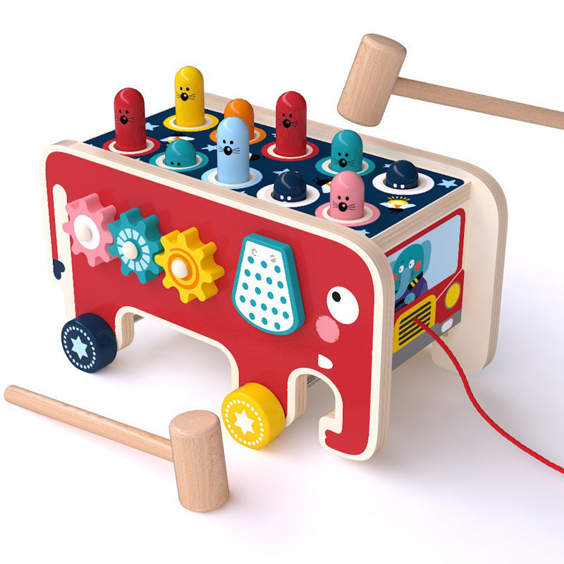 TODDLERS WOODEN POUNDING BENCH ANIMAL BUS TOY