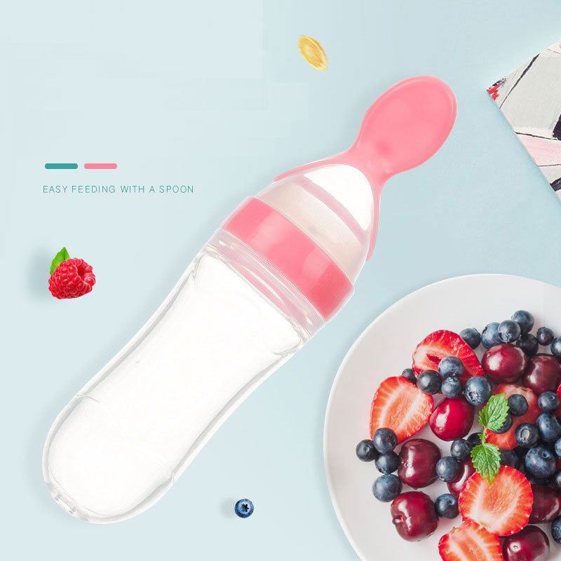 SAFE TODDLER/NEWBORN BABY FEEDING SPOON SILICONE SQUEEZE SUCTION CUP