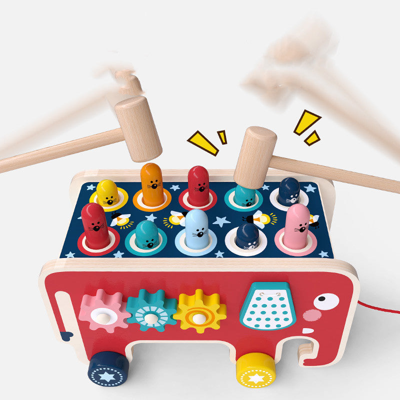 TODDLERS WOODEN POUNDING BENCH ANIMAL BUS TOY