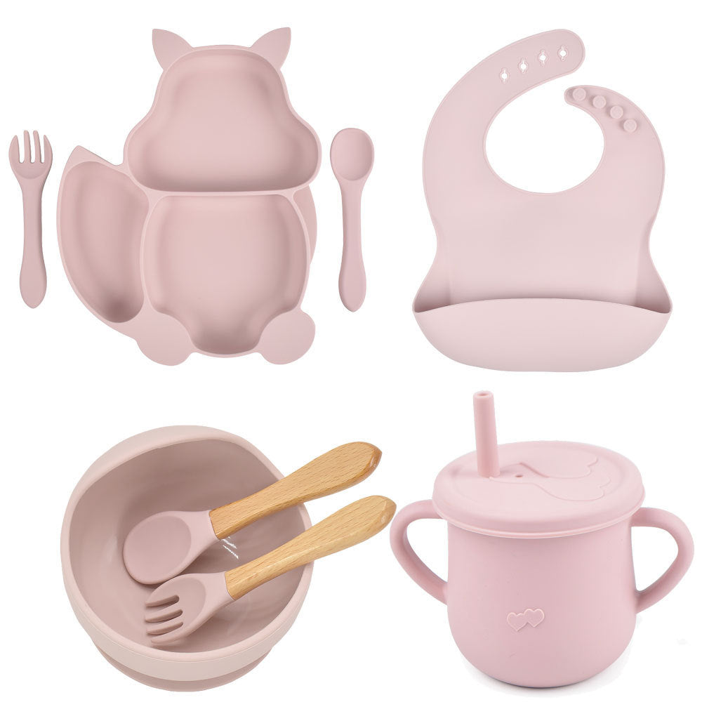 SILICONE CHILDERN'S TABLEWARE BABY FEEDING COMPLEMENTARY FOOD TRAINING SET