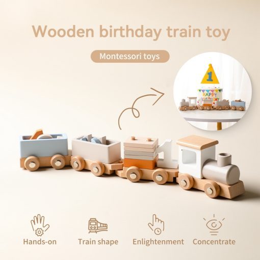 WOODEN CHILDERN'S BIRTHDAY TRAIN TOY