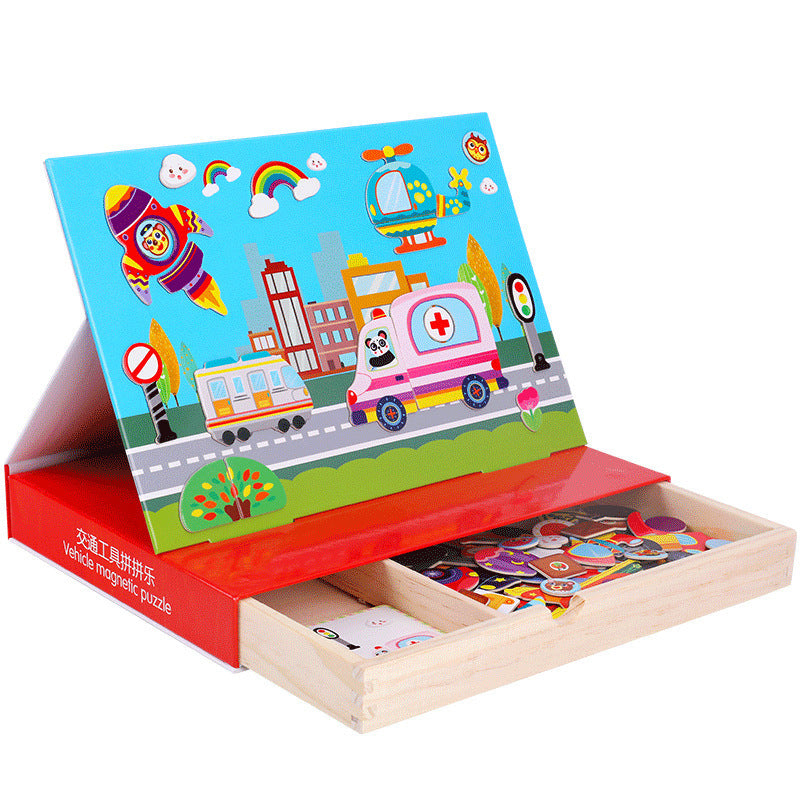 MULTIFUNCTINAL PUZZLE WOODEN DRAWING BOARD MAGNETIC STICKER TOY