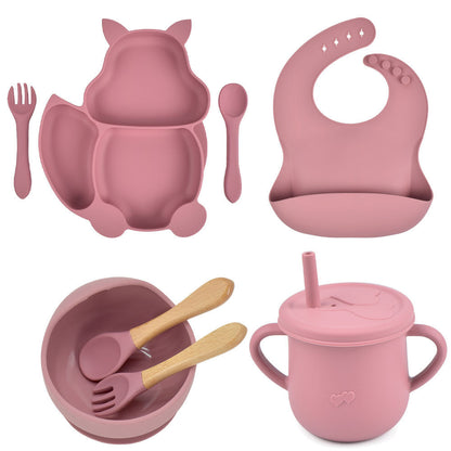 SILICONE CHILDERN'S TABLEWARE BABY FEEDING COMPLEMENTARY FOOD TRAINING SET