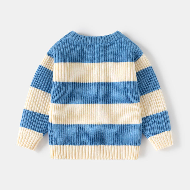 Baby Boys Blue & Creamy White Striped Pullover Sweater (2–7 Years)