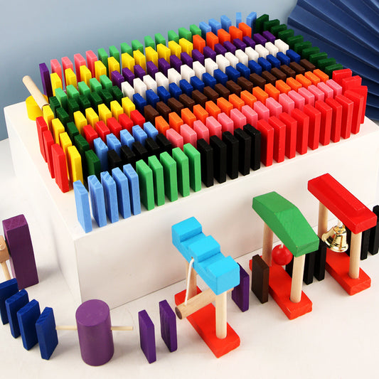 RAINBOW COLOR WOODEN DOMINO BLOCK BUILDING TOY KIT