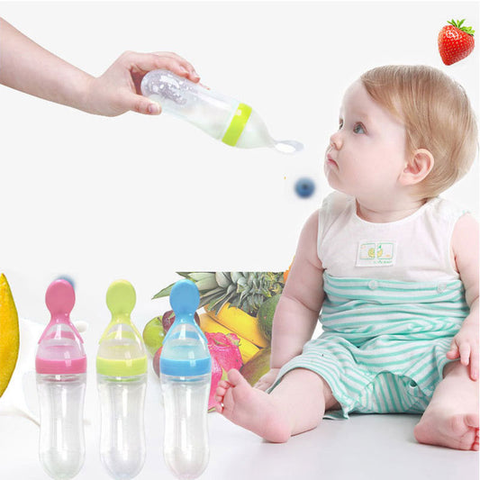 SAFE TODDLER/NEWBORN BABY FEEDING SPOON SILICONE SQUEEZE SUCTION CUP