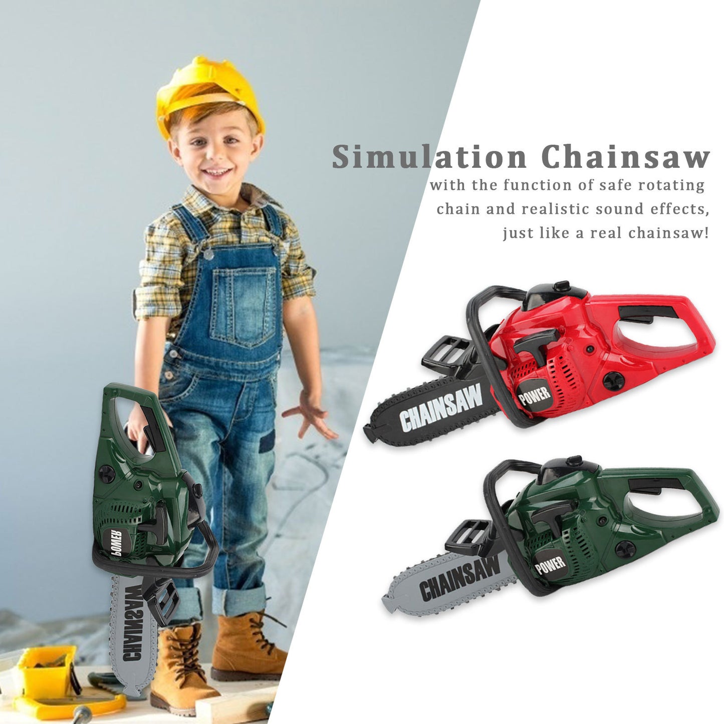 KIDS POWER CONSTRUCTION TOOL ELECTRIC CHAINSAW TOY WITH REAL ENGINE SOUND