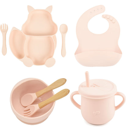 SILICONE CHILDERN'S TABLEWARE BABY FEEDING COMPLEMENTARY FOOD TRAINING SET