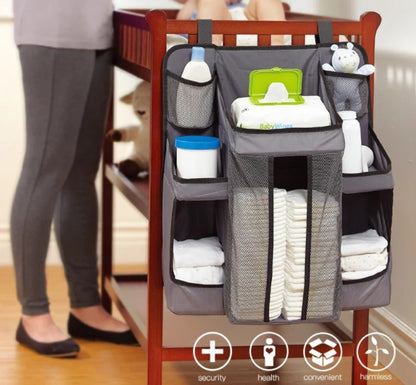 BABY DIAPER ORGANIZER FOR CRIB - NURSERY ORGANIZER & STORAGE FOR BABY ESSENTIALS.