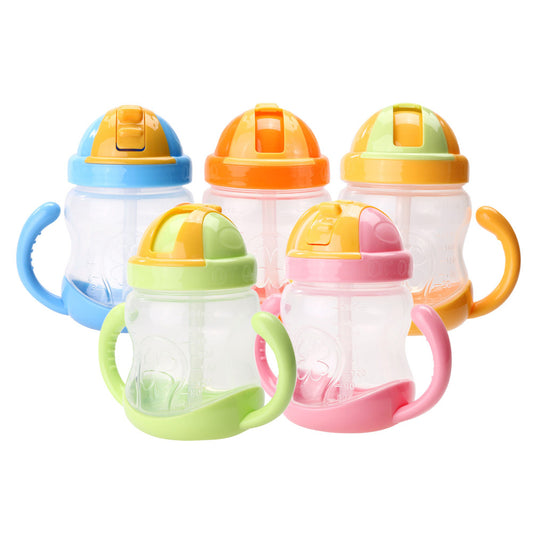 280ML CUTE BABY CUP KIDS LEARN FEEDING DRINKING WATER STRAW HANDLE BOTTLE