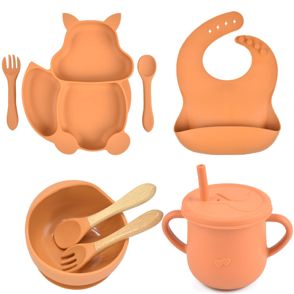 SILICONE CHILDERN'S TABLEWARE BABY FEEDING COMPLEMENTARY FOOD TRAINING SET