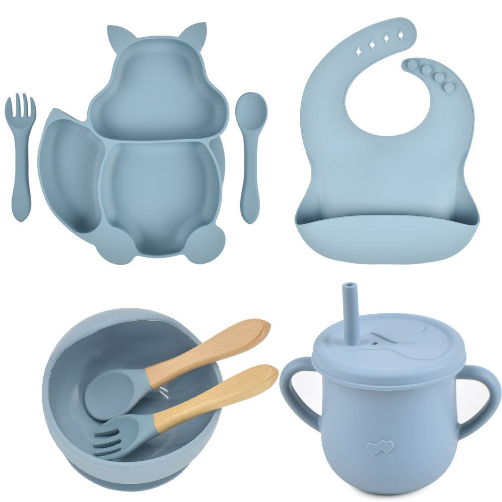 SILICONE CHILDERN'S TABLEWARE BABY FEEDING COMPLEMENTARY FOOD TRAINING SET