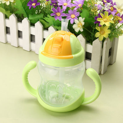 280ML CUTE BABY CUP KIDS LEARN FEEDING DRINKING WATER STRAW HANDLE BOTTLE