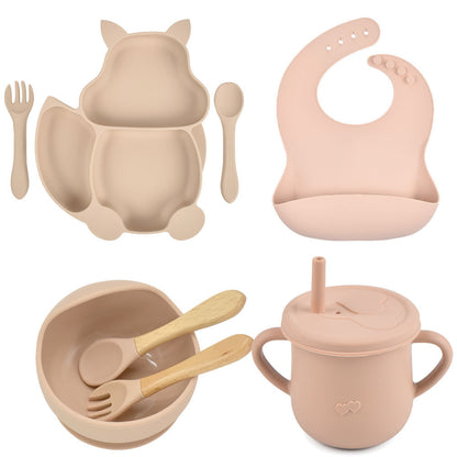 SILICONE CHILDERN'S TABLEWARE BABY FEEDING COMPLEMENTARY FOOD TRAINING SET