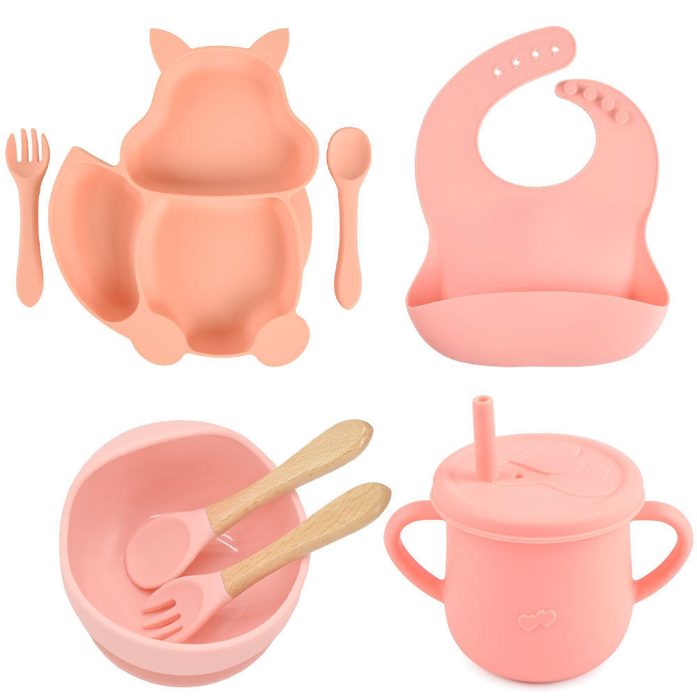 SILICONE CHILDERN'S TABLEWARE BABY FEEDING COMPLEMENTARY FOOD TRAINING SET