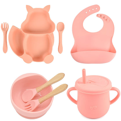 SILICONE CHILDERN'S TABLEWARE BABY FEEDING COMPLEMENTARY FOOD TRAINING SET