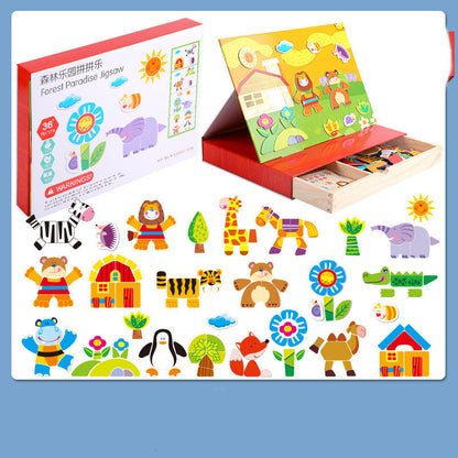 MULTIFUNCTINAL PUZZLE WOODEN DRAWING BOARD MAGNETIC STICKER TOY