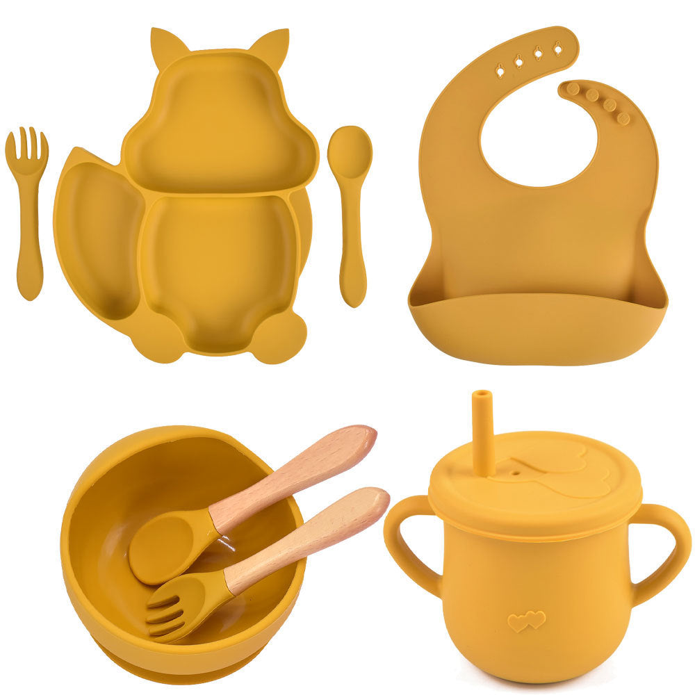 SILICONE CHILDERN'S TABLEWARE BABY FEEDING COMPLEMENTARY FOOD TRAINING SET