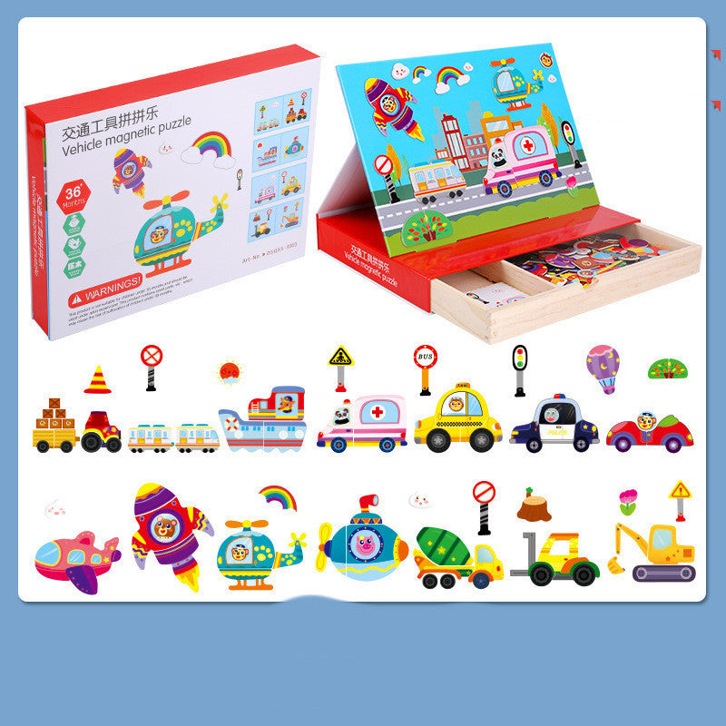 MULTIFUNCTINAL PUZZLE WOODEN DRAWING BOARD MAGNETIC STICKER TOY