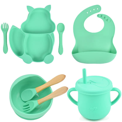 SILICONE CHILDERN'S TABLEWARE BABY FEEDING COMPLEMENTARY FOOD TRAINING SET