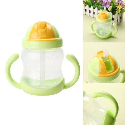 280ML CUTE BABY CUP KIDS LEARN FEEDING DRINKING WATER STRAW HANDLE BOTTLE