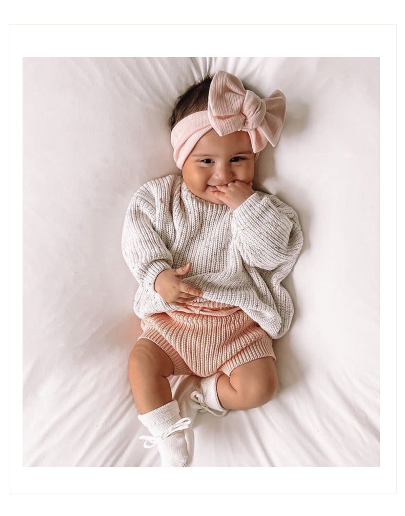 Cozy Knitted Baby Sweater – White & Light Gray