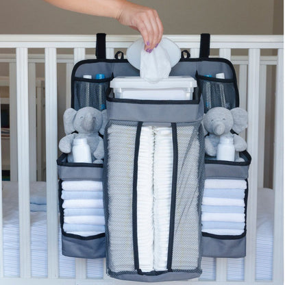 BABY DIAPER ORGANIZER FOR CRIB - NURSERY ORGANIZER & STORAGE FOR BABY ESSENTIALS.