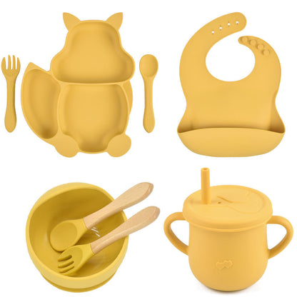 SILICONE CHILDERN'S TABLEWARE BABY FEEDING COMPLEMENTARY FOOD TRAINING SET