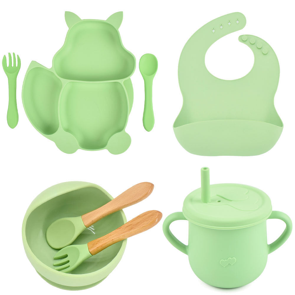 SILICONE CHILDERN'S TABLEWARE BABY FEEDING COMPLEMENTARY FOOD TRAINING SET