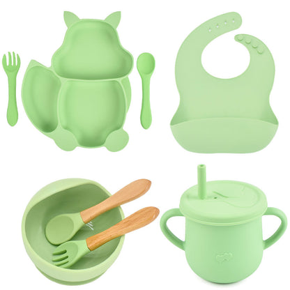 SILICONE CHILDERN'S TABLEWARE BABY FEEDING COMPLEMENTARY FOOD TRAINING SET